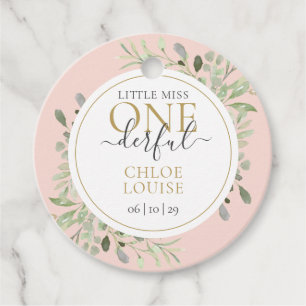 Little Miss ONEderful Girl First Birthday Pink Favour Tags