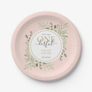 Little Miss ONEderful Girl First Birthday Pink Paper Plate