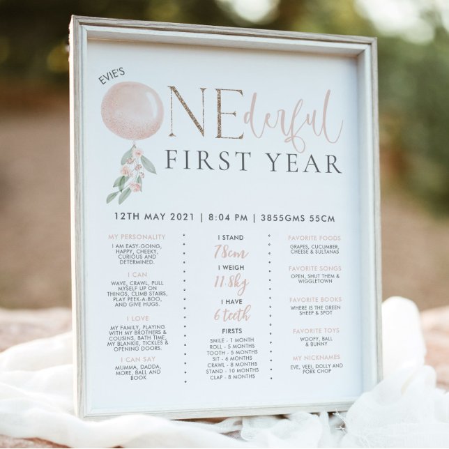 Little Miss Onederful Girls 1st Birthday Milestone Poster (Creator Uploaded)