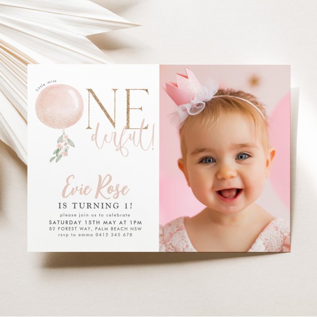 Little Miss ONEderful Girls 1st Birthday Photo Invitation (Little Miss Onederful Photo Invitation | Matching items available. )