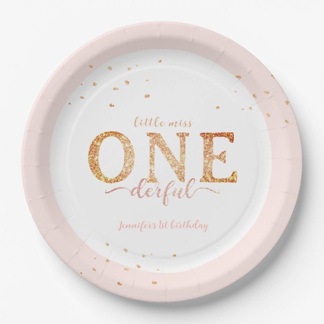 Little Miss Onederful Gold 1st Birthday  Paper Plate (Front)