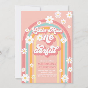 Little Miss Onederful Groovy Rainbow 1st Birthday Invitation