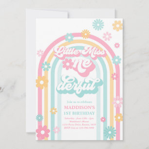 Little Miss Onederful Groovy Rainbow 1st Birthday Invitation