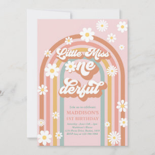 Little Miss Onederful Groovy Rainbow 1st Birthday Invitation