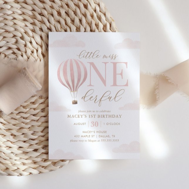 Little Miss Onederful Hot Air Balloon 1st Birthday Invitation (Creator Uploaded)