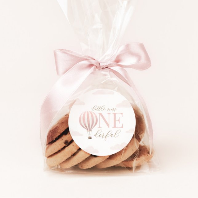 Little Miss Onederful Hot Air Balloon Birthday Classic Round Sticker (Creator Uploaded)