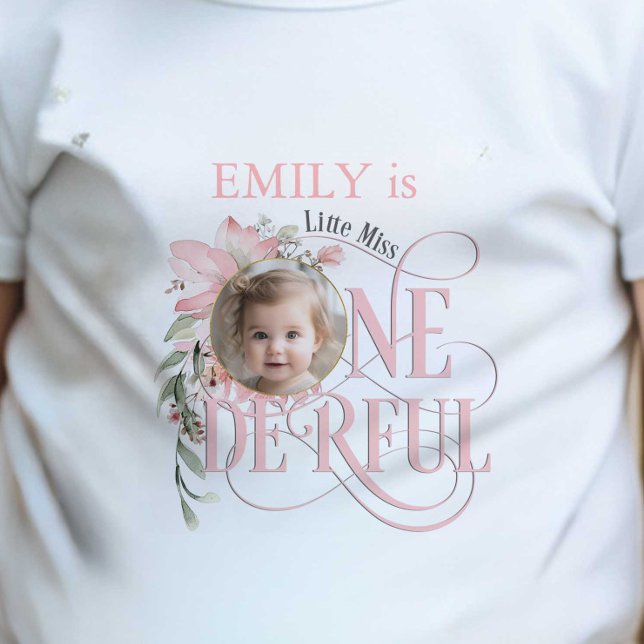 Little Miss Onederful, Pink, Baby Girl 1st  T-Shirt (Little MIss Onederful, Pink Baby Girl 1st birthday photo t-shirt.)