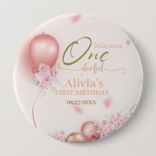 Little Miss ONEderful Pink Floral 1st Birthday 10 Cm Round Badge