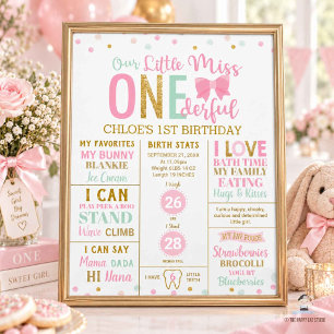 Little Miss Onederful Pink Milestone Birth Stats  Poster