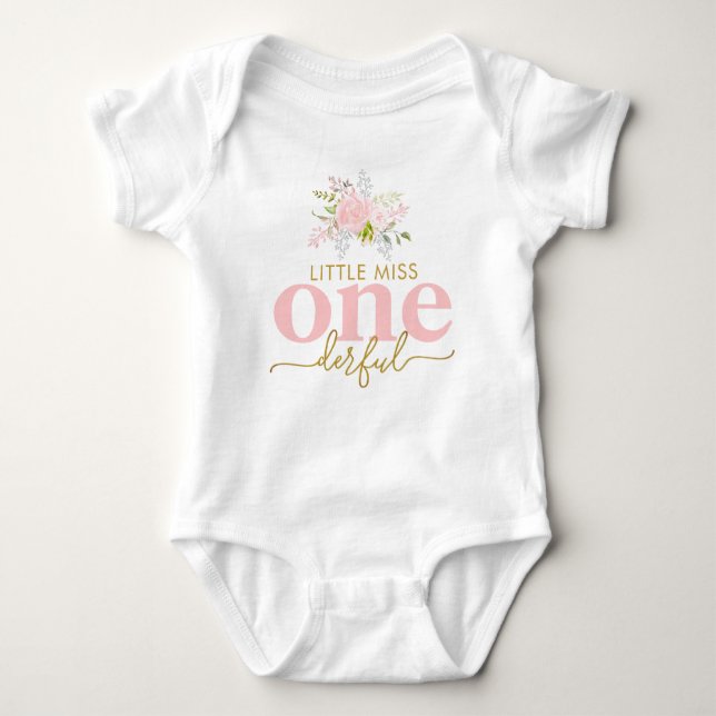 Little Miss ONEderful Pink Roses First Birthday Baby Bodysuit (Front)
