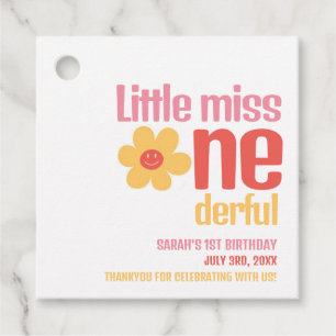 Little Miss Onederful Retro Groovy First Birthday Favour Tags