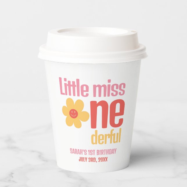 Little Miss Onederful Retro Groovy First Birthday Paper Cups (Front)