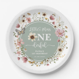 Little Miss ONEderful Sage Green Wildflower Party Paper Plate