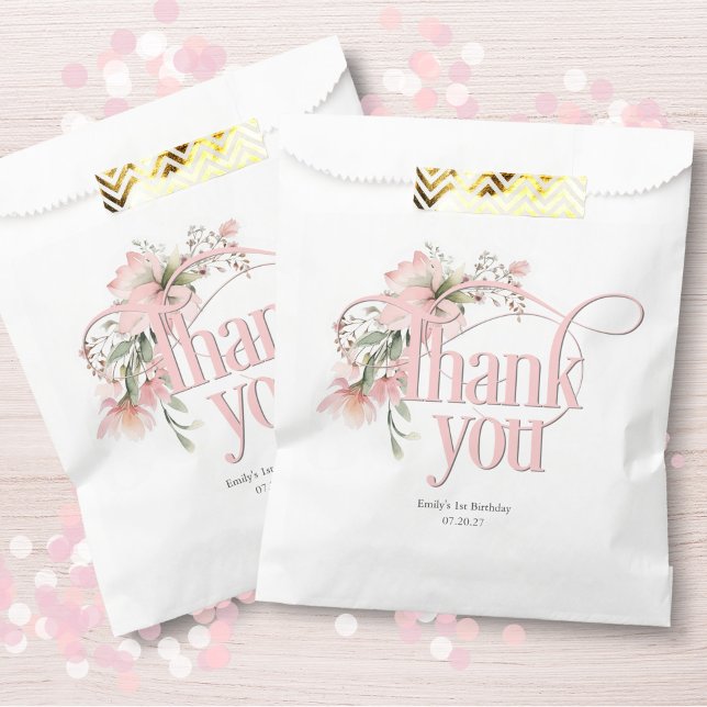 little miss onederful Wildflower 1st birthday Favour Bags (Pink elegant, little miss onederful, 1st birthday thank you favor bags.)