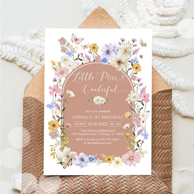 Little Miss ONEderful Wildflower 1st Birthday Invitation (Creator Uploaded)