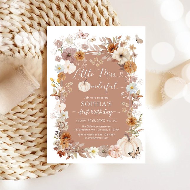 Little Miss ONEderful Wildflower 1st Birthday Invitation (Creator Uploaded)