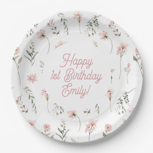 Little Miss Onederland Wildflower 1st Birthday Paper Plate (Front)