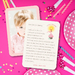Little Miss Pink Cupcake Girl's 1st Birthday Party Thank You Card