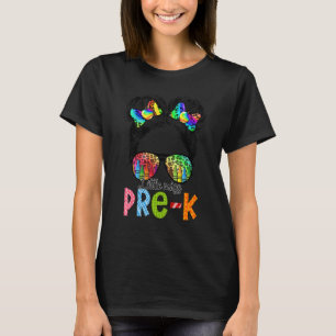 Little Miss Pre K Messy Bun Girls Back To School P T-Shirt