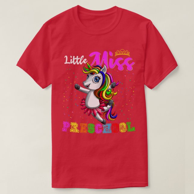 Little Miss Preschool Dancing Unicorn Student Back T-Shirt (Design Front)