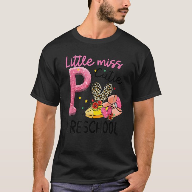 Little Miss Preschool Pencil Leopard Heart Back To T-Shirt (Front)