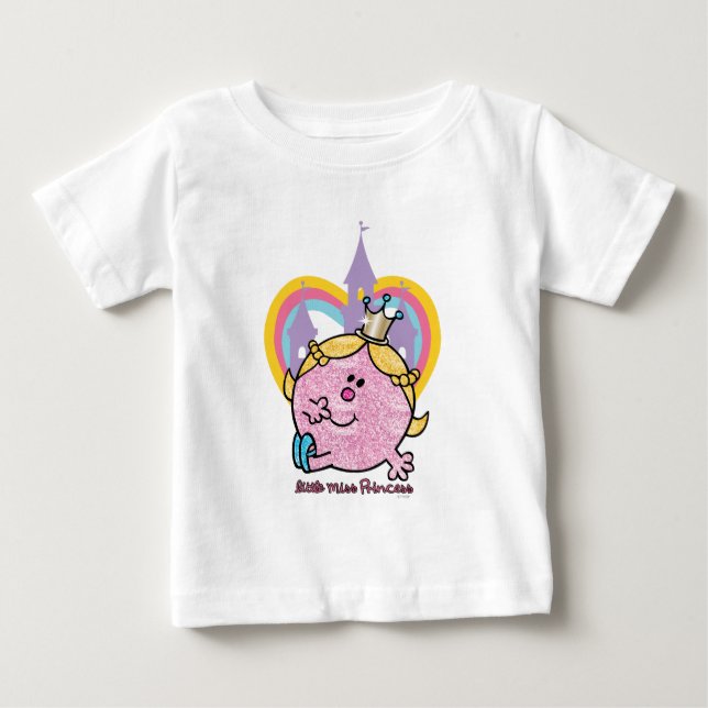 Little Miss Princess Posing With Castle & Heart Baby T-Shirt (Front)