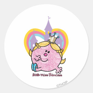 Little Miss Princess Posing With Castle & Heart Classic Round Sticker