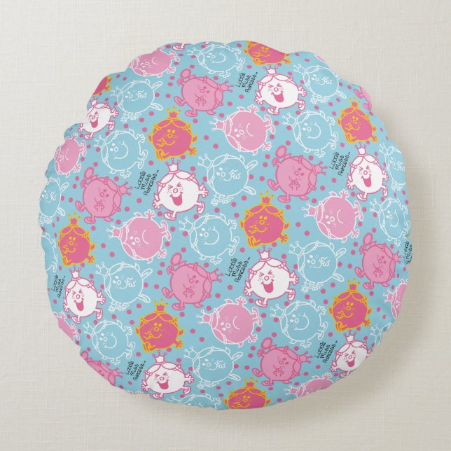 Little Miss Princess | Pretty Pink & Blue Pattern Round Cushion (Front)