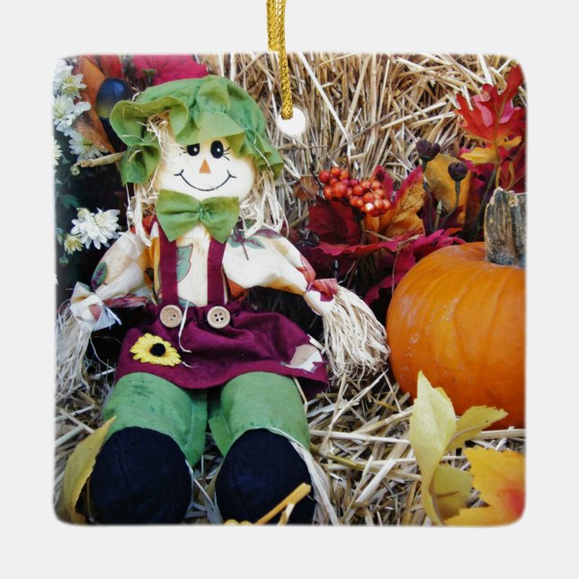 Little Miss Scarecrow Ceramic Ornament (Front)