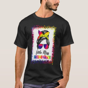 Little Miss Second Grade Messy Bun Tie Dye Back To T-Shirt