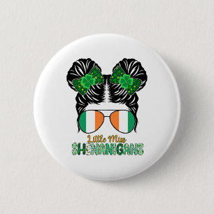 Little Miss Shenanigans Girls Kids Rainbow St Patr 6 Cm Round Badge