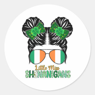 Little Miss Shenanigans Girls Kids Rainbow St Patr Classic Round Sticker