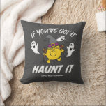 Little Miss Sunshine Haunt It Halloween Cushion<br><div class="desc">Little Miss Sunshine with her witch hat and broom go haunting this Halloween,  because "If you've got it,  haunt it"! Wear this fun graphic on a custom t-shirt,  tote,  or send on a personalised card. Shop this graphic on more custom products on Zazzle.</div>