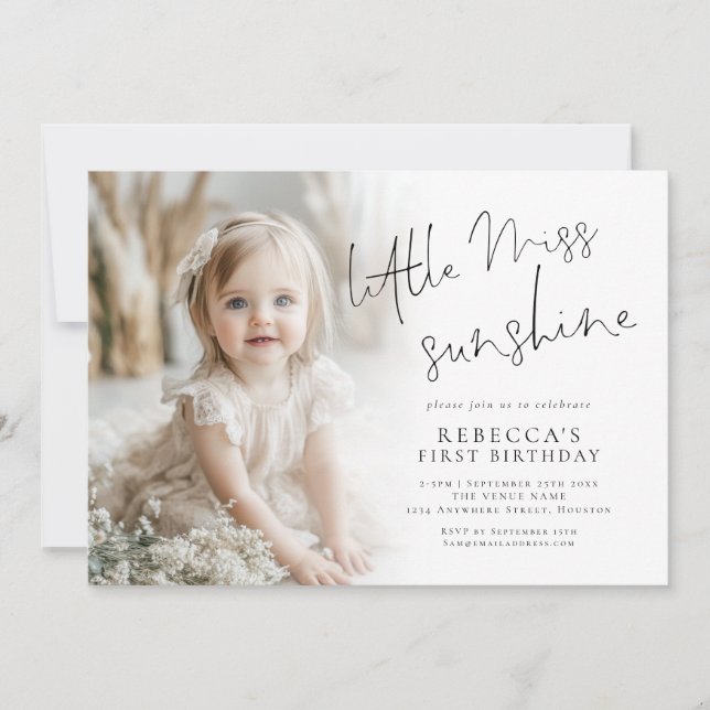 Little Miss Sunshine Photo Overlay 1st Birthday Invitation (Front)