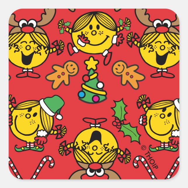 Little Miss Sunshine Red Christmas Pattern Square Sticker (Front)