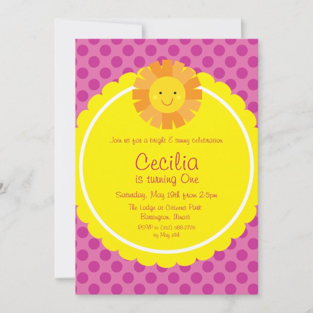Little Miss Sunshine Sun Invitation Polka Dot (Front)