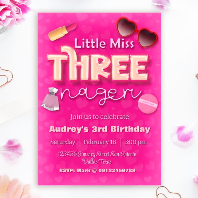 Little Miss Threenager - Girl 3rd Birthday Invitation (Little Miss Threenager - Girl 3rd Birthday Invitation)