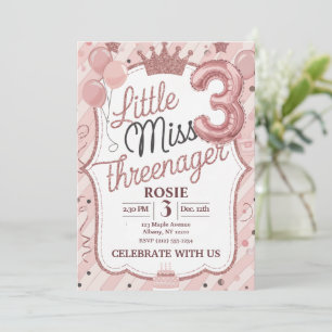 Little Miss Threenager Invitation Template