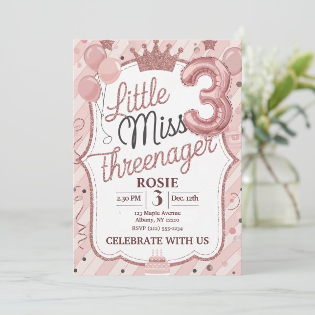 Little Miss Threenager Invitation Template (Standing Front)