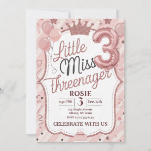 Little Miss Threenager Invitation Template