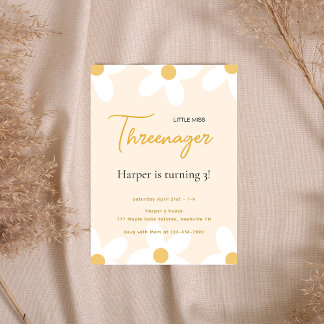 Little Miss Threenager Pink Daisy Birthday Invitation