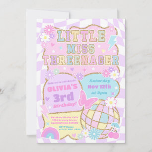 Little Miss Threenager Preppy Groovy 3rd Birthday Invitation