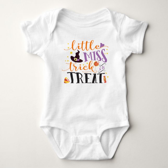 little miss trick or treat cute halloween baby bodysuit (Front)