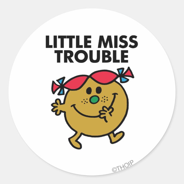 Little Miss Trouble | Black Lettering Classic Round Sticker (Front)