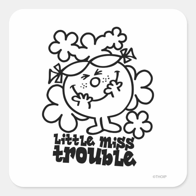 Little Miss Trouble | Black & White Square Sticker (Front)