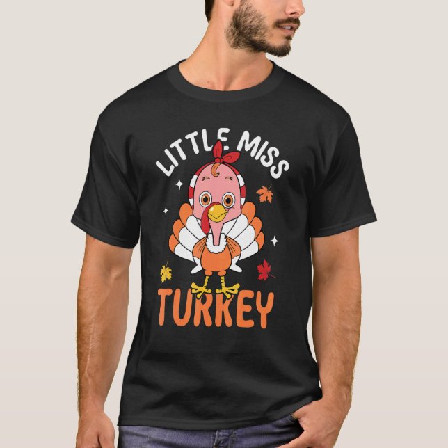 Little Miss Turkey Autumn Fall Thanksgiving Retro  T-Shirt (Front)