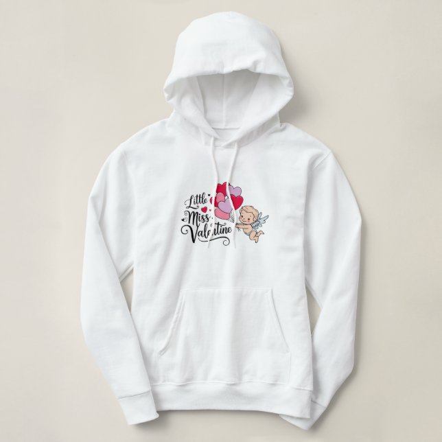 Little miss Valentine Hoodie, white hoodie (Design Front)