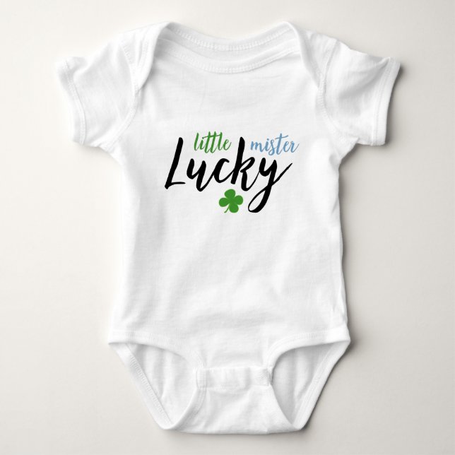 Little Mister Lucky // Cute St Patrick's Day Baby Bodysuit (Front)