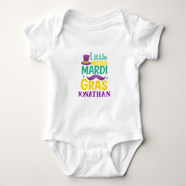Little Mister Mardi Gras Personalised Baby Bodysuit (Front)