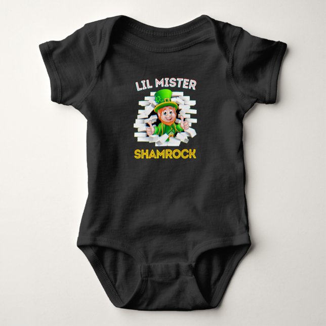 Little Mister Shamrock Irish Baby Boy Leprechaun Bodysuit (Front)
